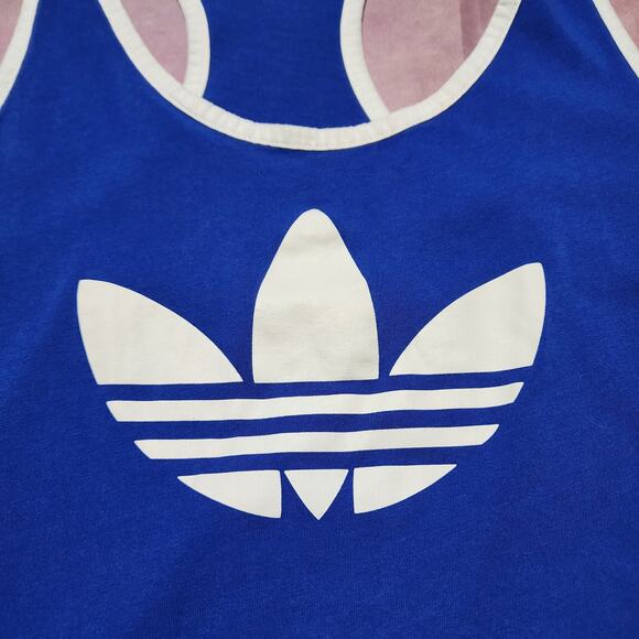 Adidas Originals women's size XL retro blue track tank top drawstring hem - Picture 2 of 8